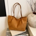 Borsa tote minimalista in pelle scamosciata color cammello di grande capacità da donna - Marrone
