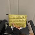 Chic yellow quilted checkered nylon handbag with black zipper closure for women - Yellow