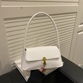 Minimalistische weiße Lackleder-Schultertasche mit goldener Metallschnalle im 2025-Stil - Weiß