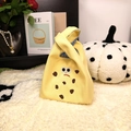 Borsa a nodo in tela gialla con grazioso ricamo di pan di zenzero e motivo a pois cioccolato - Giallo