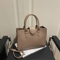 Elegant khaki tote bag with lychee texture and adjustable shoulder strap for daily use - Khaki