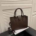 Deep coffee brown tote bag in lychee pattern leather with golden hardware for women - Brown