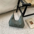 Olive green shoulder bag with vertical stripe texture and minimalist hobo design - Green