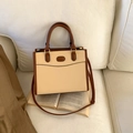 Borsa tote minimalista albicocca e marrone con tracolla sottile regolabile - Cachi
