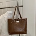 Borsa tote in pelle PU marrone scuro con gatti a rilievo e fiocco a nastro a quadri - Marrone