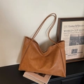 Borsa tote chic color marrone caramello in pelle PU con ampia capienza e tracolle fini - Marrone