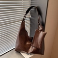 Deep brown faux leather hobo shoulder bag with matching zipper pouch in soft finish - Brown