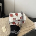 Mini bolso bandolera con estampado de fresas y cadena plateada para moda de mujer - Fresa Blanco