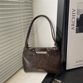 Minimalist deep brown faux leather tote bag with dual straps and cutout handle detail - Brown