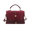 Matte burgundy crossbody square bag with vintage gold buckle and top handle - Red