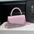 Petit sac à main carré en cuir mat rose avec texture marbre et bandoulière - Rose