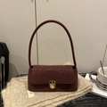 Weinrote Wildledertasche mit Leopardenmuster und goldener Schnalle für Damen - Rot