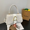 White vintage square crossbody bag with embossed letters and gold triangle buckle clasp - White