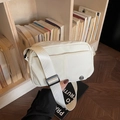 Chic beige canvas crossbody bag with wide woven strap and metal logo in casual style - Off White