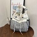 Grande borsa tote in tela bianca con stampa ULTRA nera e tasca laterale a rete - Bianco Sporco