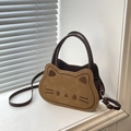 Borsa a tracolla a forma di gatto kaki e marrone con dettagli ricamati creativi - Marrone