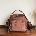 Dark brown nylon multi-layer crossbody bag with wide strap and silver hardware - Brown