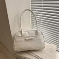 Minimalist cream white Boston shoulder bag with bow detail and twin handles - White