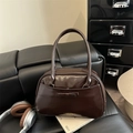 Minimalist large capacity dark brown leather tote bag with elegant ribbon bow detail - Dark Brown