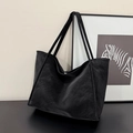 Vintage black tote bag with matte texture and large capacity for daily commuting - Black
