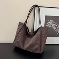 Vintage large dark coffee faux suede tote bag with minimalist textured finish - Brown