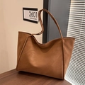 Minimalist large brown matte leather tote bag for women with decorative side piping - Brown