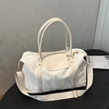 Borsa da viaggio grande bianco sporco con finitura increspata e tracolla rimovibile - Bianco