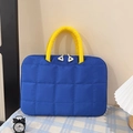 Blue and yellow quilted laptop bag featuring padded fabric and double zippers - Blue - Small