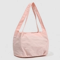 Pink quilted nylon bucket bag featuring adjustable double shoulder straps and soft texture - Pink