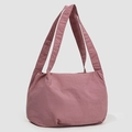 Minimalist dusky pink bucket bag in textured nylon fabric with wide shoulder straps - Rose Red