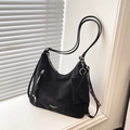 Bolso tote negro minimalista con cremallera plateada y mini monedero a juego - Negro