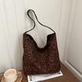 Borsa tote retrò in finta pelle scamosciata leopardata con grande capacità interna - Leopardo Marrone