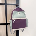 Mochila de moda en colores púrpura y verde con bolsillos laterales de cordón - Morado