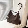 Borsa hobo retrò color caffè scuro con cerniere argento e grande capacità a tracolla - Marrone