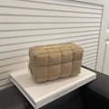 Borsa a mano trapuntata kaki alla moda con cerniera dorata e design imbottito quadrato - Cachi