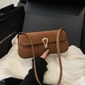 Sac baguette en simili daim marron avec boucle dorée et bandoulière fine élégante - Marron