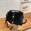 Sac bandoulière élégant en cuir noir et daim avec boucle dorée rétro chic - Noir