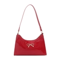 Glänzende rote Lackleder-Achseltasche mit eleganter goldener Schleife und Reißverschluss - Rot