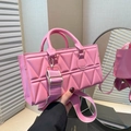 Pink crossbody bag with geometric triangle quilting and wide shoulder strap - Pink