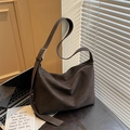 Large dark brown matte leather tote bag with wide adjustable shoulder strap - Brown
