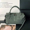 Borsa a mano Boston verde grigio scuro opaco con doppi manici e tracolla regolabile - Verde