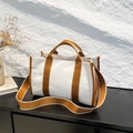 Minimalist canvas tote bag with brown straps and large capacity, stylish contrast design - Brown