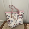 Retro bedruckte Tragetasche mit rosa Griffen und Motiven von Hong Kong Illustrationen - Rosa