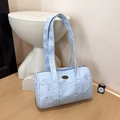 Sac Boston bleu clair avec motifs d'étoiles argentées et bandoulières - Bleu