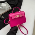 Chic rose pink square handbag with gold metal clasp and adjustable shoulder strap - Rose Red