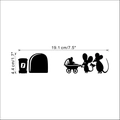 Creative 3D mouse hole wall sticker featuring cute black silhouettes and dimensions - Stroller Mouse Family Style (33001B)