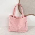 Bolso tote de lona rosa con estampado de estrella plateada y bolsillos laterales - Rosa