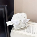Star pattern cream handbag with 3D plush angel wings and striped texture - Off White
