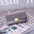 Minimalist deep grey slim long wallet for women with matte finish and gold buckle - Gray