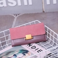 Slim tri-fold wallet in pink and purple frosted leather with golden square metal buckle - Pink